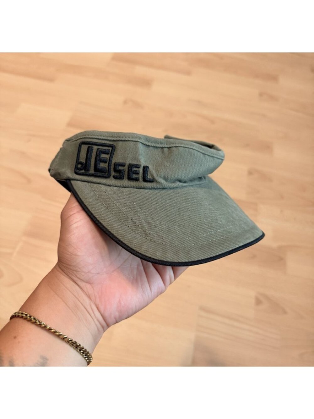Vintage Diesel Visor Hat Cap Green Tennis Sport One Size Big Logo